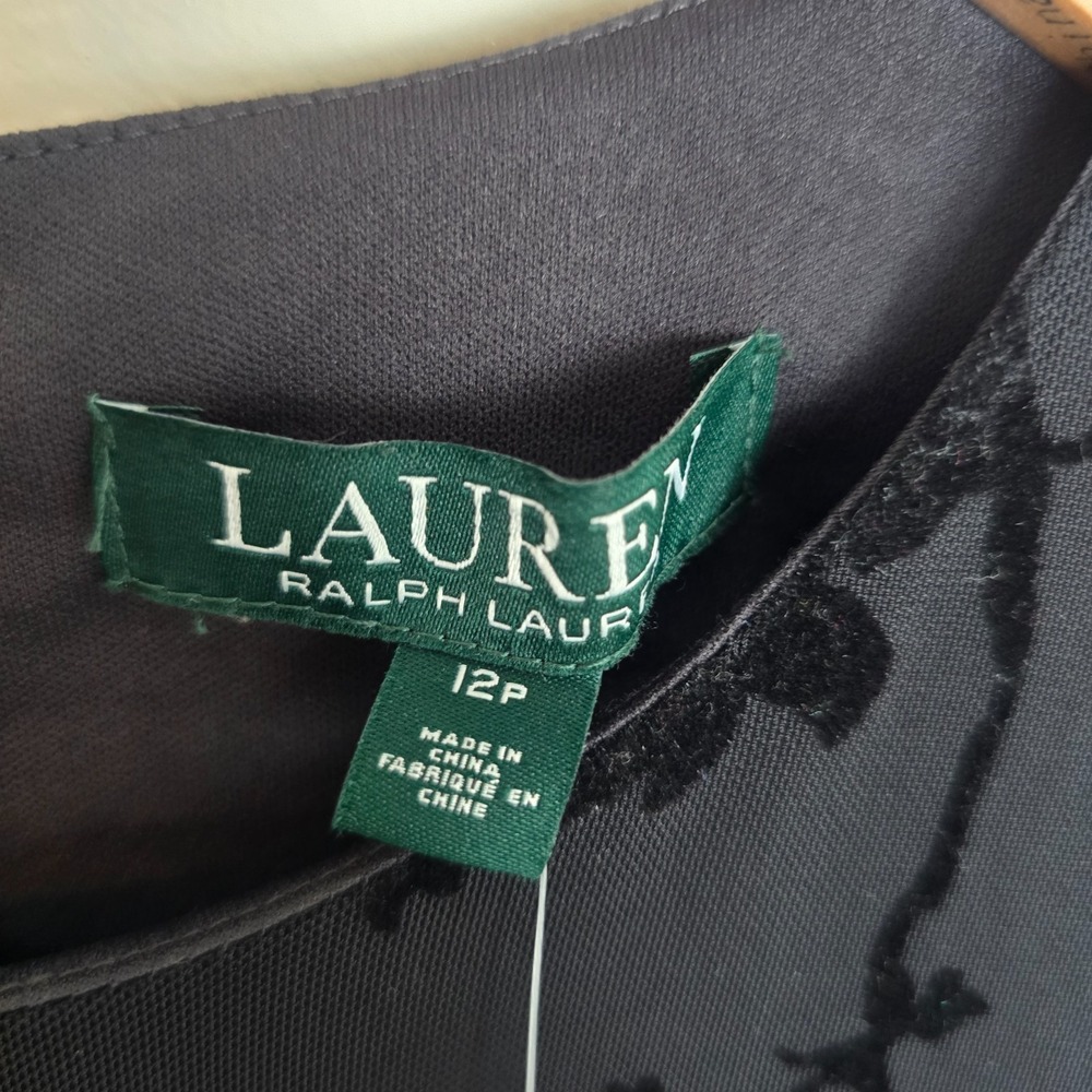 NWT Vintage Lauren Ralph Lauren Black Floral Mesh Dress 12P Gothic Dark Romantic - Picture 10 of 13